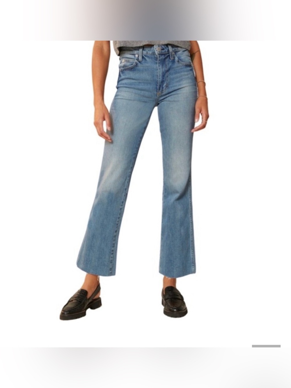 Harper Heritage High Rise Kick Crop Jeans 28 Medium Wash Raw Hem Stretch